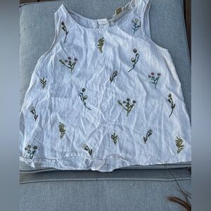 Cynthia Rowley 100% Linen Embroidered Button-Back Tank Top – Size M
